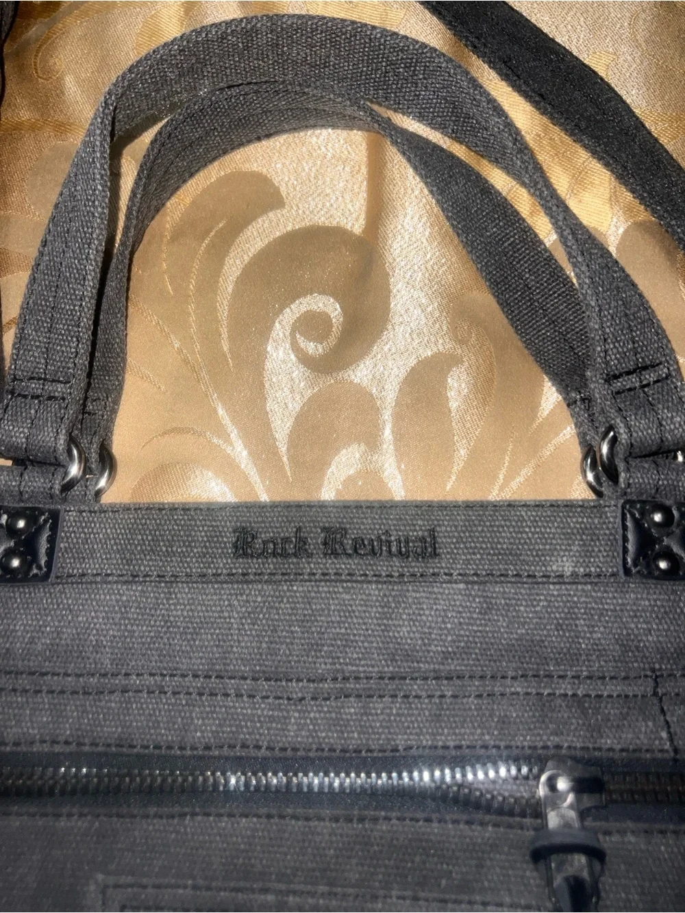 NWOT Rock Revival GRAY  Black Denim Canvas Messenger Crossbody Tote Bag